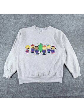 Peanuts Christmas Choir Graphic Sweatshirt Womens M Gray Heather Holiday Lights